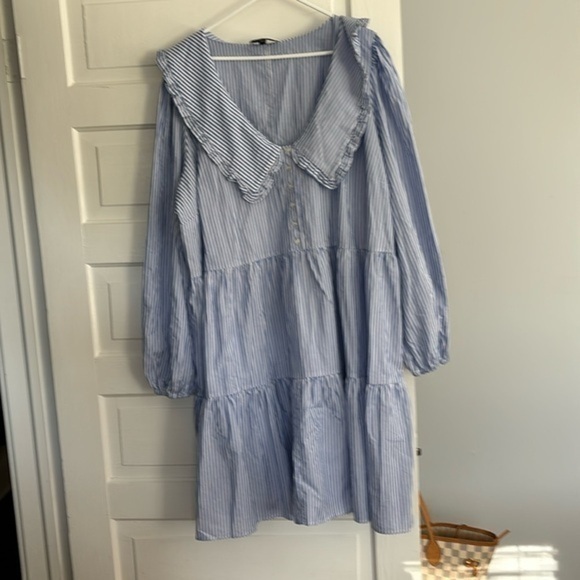 Eloqui Pin Stripe Tiered Dress - Picture 1 of 5